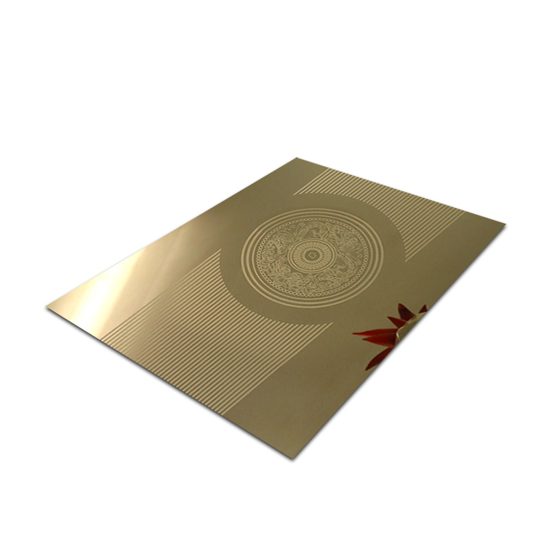 Stainless Steel Etched Hairline-B Champagne Gold Elevator Door Sheet